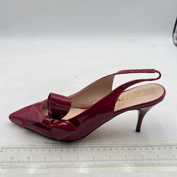 YDN Wine Stiletto Heel Pumps Bow Pointed Toe Slingback Slip on Sandals Shoes - Picture 2 of 8